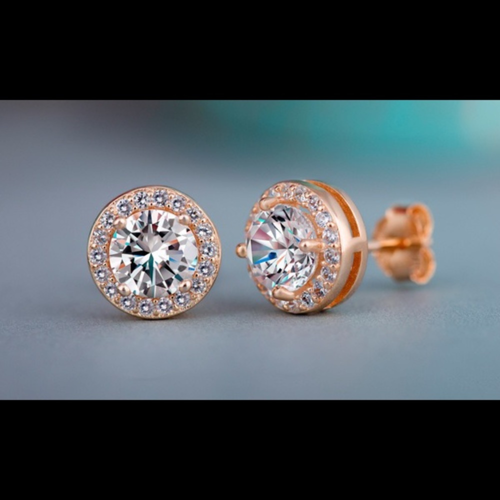 3.4 CTTW Rose Gold Halo Earrings